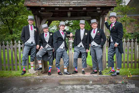 Photographing-the-grooms-party-Anglo-German wedding shown by the socks! Underriver Church, Kent