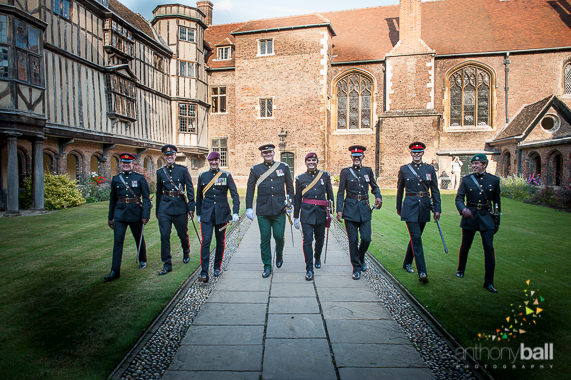 Military Groom's party at Queens' College Cambridge.